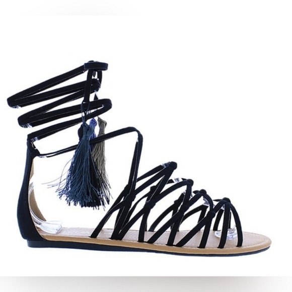 Black Strappy Lace Up Sandals - Multiple Sizes Available - Picture 1 of 1